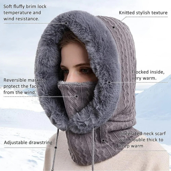 Winter Balaclava Hats Women Warm Thick Fluff Beanie Adult Neck Face  Cover Cap - Picture 2 of 7